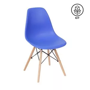 Jogo De Cadeiras Eames<BR>- Azul Escuro & Madeira Clara<BR>- 4Pçs<BR>- Or Design