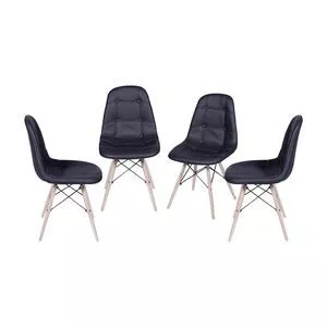Jogo De Cadeiras Eames Botonê<BR>- Preto & Madeira Clara<BR>- 4Pçs<BR>- Or Design