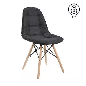 Jogo De Cadeiras Eames Botonê<BR>- Preto & Madeira<BR>- 4Pçs<BR>- Or Design