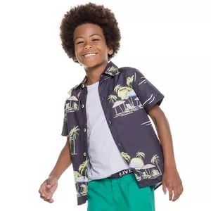 Camisa Infantil Coqueiros<BR>- Preta & Verde