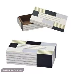 Caixa Decorativa Abstrata<BR>- Off White & Preta<BR>- 8x23x13cm<BR>- Espressione