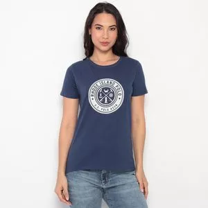 Camiseta Com Inscrições<BR>- Azul Marinho & Off White