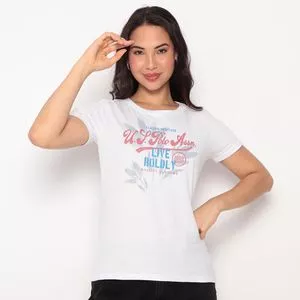 Camiseta Com Inscrições<BR>- Branca & Azul