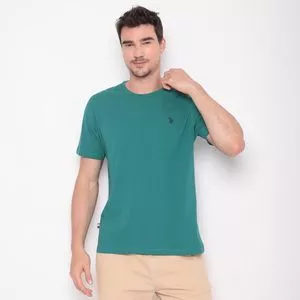 Camiseta Com Bordado<br /> - Verde & Azul Marinho