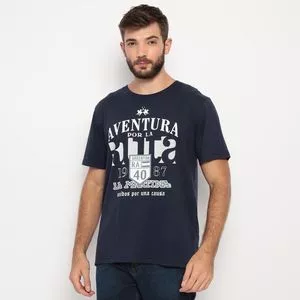 Camiseta Aventura<BR>- Azul Marinho & Branca