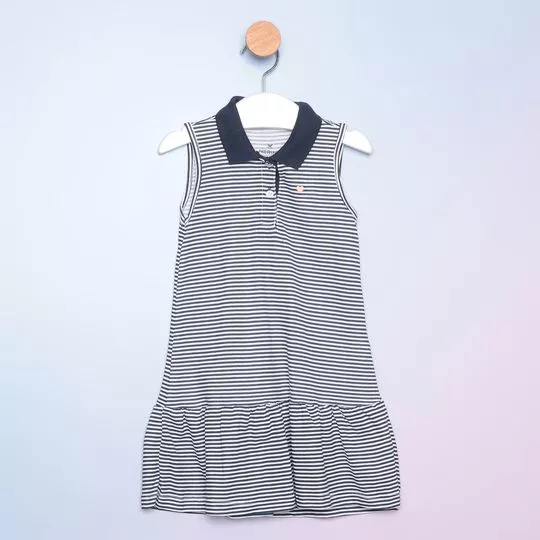 Vestido Infantil Listrado- Azul Marinho & Branco