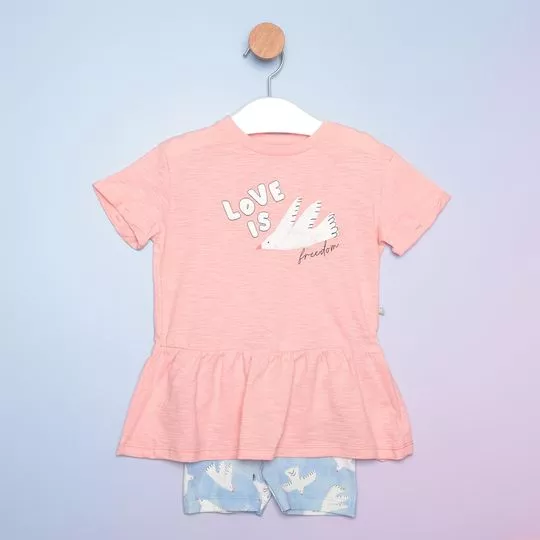 Conjunto Infantil De Camiseta & Short Love Is Freedom- Rosa Claro & Azul Claro