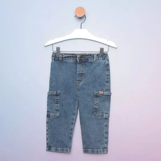 Calça Reta Jeans Infantil Com Bolsos- Azul