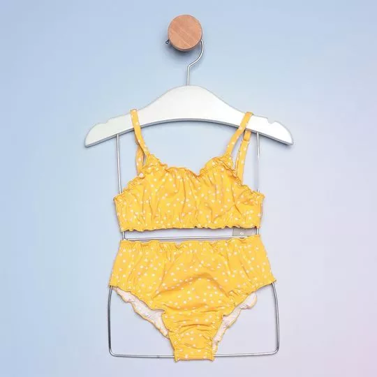 Biquíni Top Infantil Poá- Amarelo & Off White
