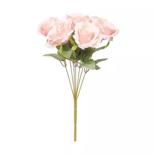 Buque Decorativo Rosas<BR>- Rosa Claro & Verde<BR>- 41x25x24cm
