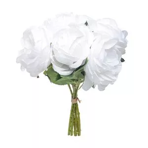 Buque Decorativo Rosas<BR>- Branco & Verde<BR>- 26x20x19cm
