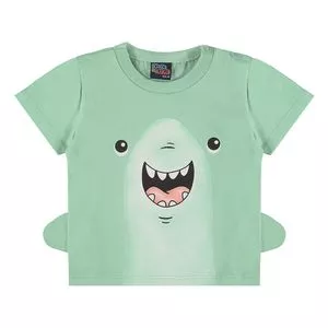 Camiseta Tubarão<BR>- Verde Claro & Preta<BR>- Kiko & Kika