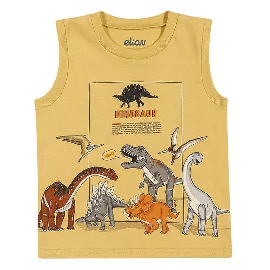 Regata Infantil Dinossauros- Amarelo Escuro & Cinza