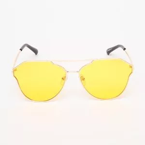Óculos De Sol Arredondado<BR>- Amarelo & Dourado<BR>- Carmim