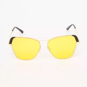 Óculos De Sol Quadrado<BR>- Amarelo & Dourado<BR>- Carmim