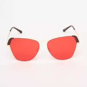 Óculos De Sol Quadrado<BR>- Vermelho & Dourado<BR>- Carmim