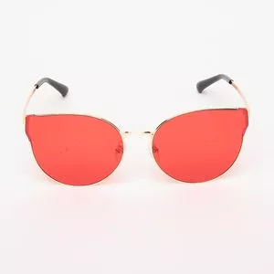 Óculos De Sol Arredondado<BR>- Vermelho & Dourado<BR>- Carmim