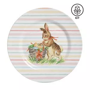 Jogo De Pratos Rasos Collor Rabbits<BR>- Branco & Rosa Claro<BR>- 6Pçs<BR>- Alleanza Cerâmica