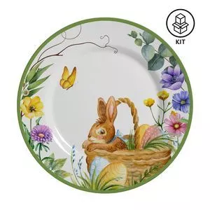 Jogo De Pratos Para Sobremesa Easter Garden<BR>- Verde & Amarelo<BR>- 6Pçs<BR>- Alleanza Cerâmica