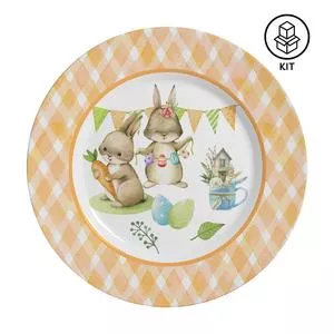 Jogo De Pratos Rasos Follow De Bunny<BR>- Branco & Laranja<BR>- 6Pçs<BR>- Alleanza Cerâmica
