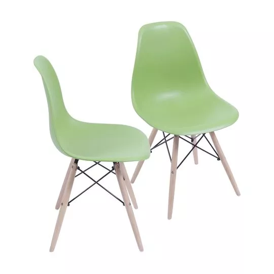 Jogo De Cadeiras Eames- Verde & Madeira- 2Pçs- Or Design