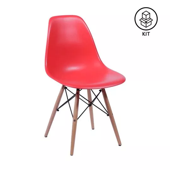 Jogo De Cadeiras Eames- Vermelho & Madeira- 2Pçs- Or Design