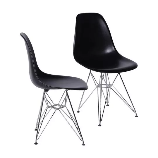Jogo De Cadeiras Eames- Preto & Prateado- 2Pçs- Or Design