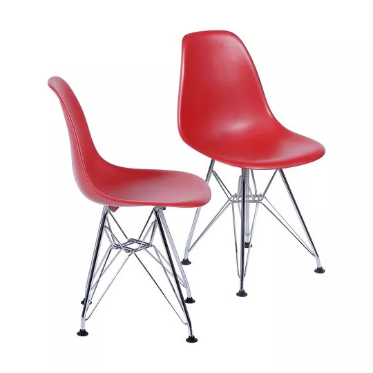 Jogo De Cadeiras Eames- Vermelho & Prateado- 2Pçs- Or Design