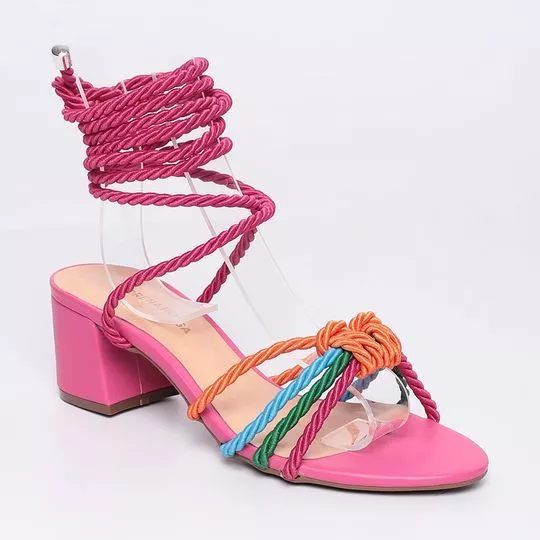 Sandália Com Tiras- Pink & Laranja- Salto: 6cm- Morena Rosa