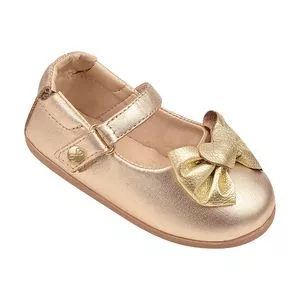 Sapato Boneca Com Laço<BR>- Dourado<BR>- Luluzinha