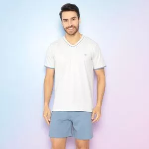 Pijama Liso<BR>- Branco & Azul Claro