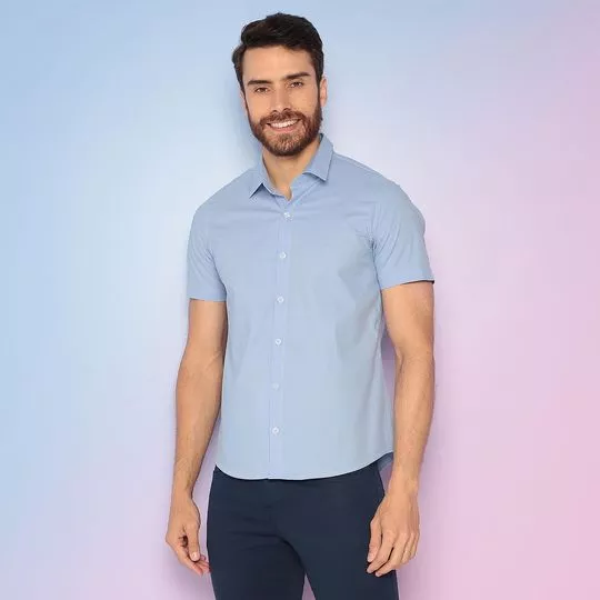 Camisa Slim Fit Com Bordado- Azul Claro