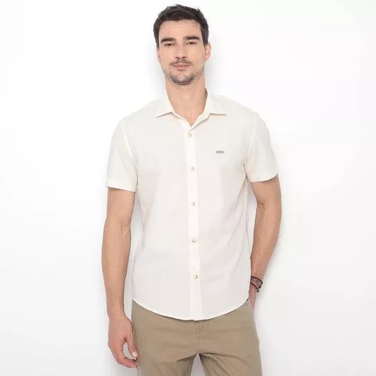 Camisa Slim Fit Com Linho- Off White