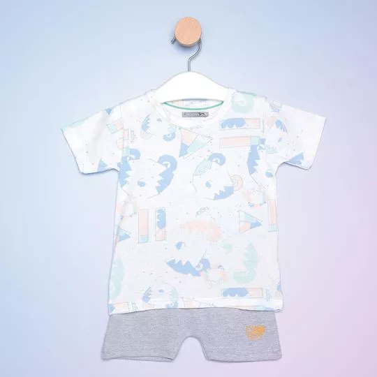 Conjunto Infantil De Camiseta & Bermuda- Branco & Cinza