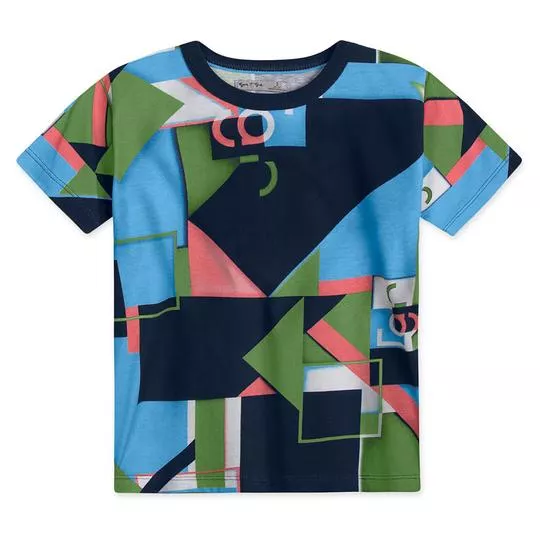 Camiseta Infantil Geométrica Tigor- Azul Marinho & Azul