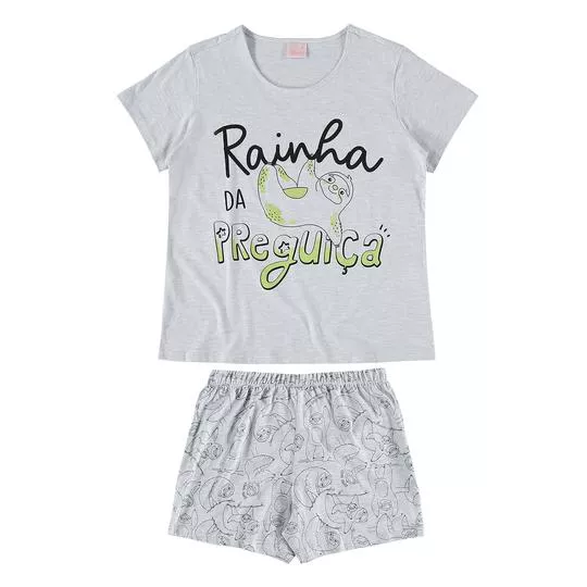 Pijama Rainha Da Preguiça- Cinza & Preto- Quimby