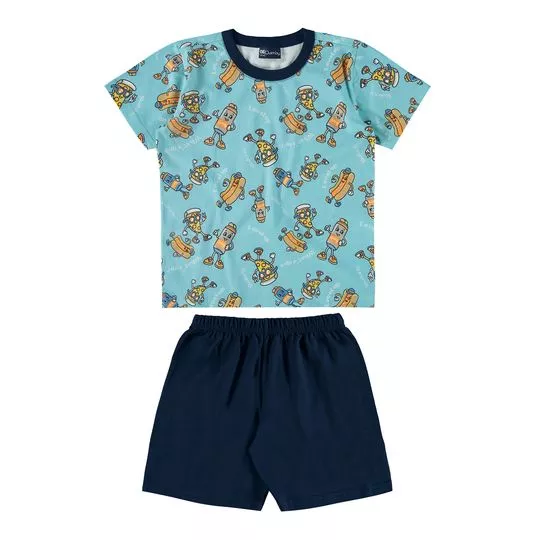 Pijama Infantil Midnight Snacker- Azul Claro & Azul Marinho- Quimby