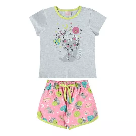Pijama Infantil Estampado- Cinza & Rosa Claro- Quimby