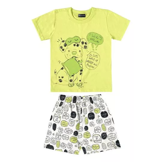 Pijama Infantil Cachorrinhos- Verde Limão & Branco- Quimby