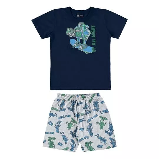Pijama Infantil Robôs- Azul Marinho & Azul Claro- Quimby
