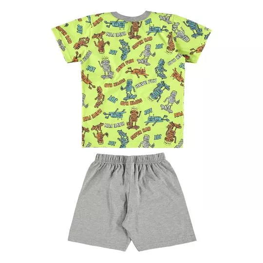 Pijama Infantil Robôs- Verde Limão & Cinza- Quimby