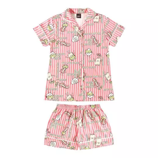 Pijama Infantil Listrado- Rosa Claro & Branco- Gloss