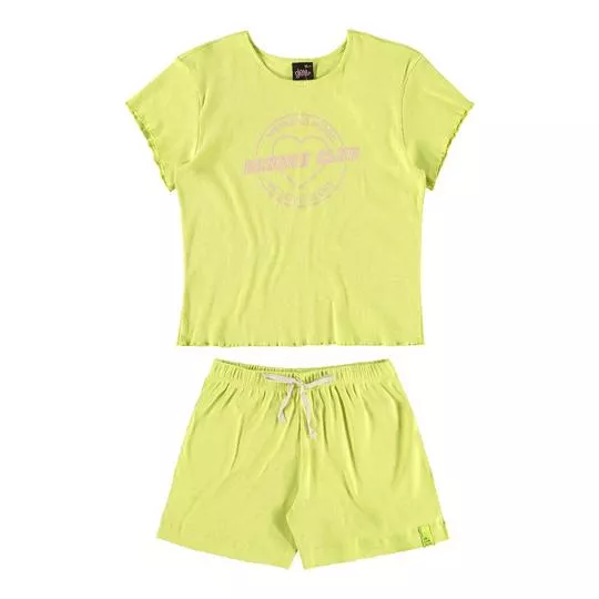 Pijama Infantil Com Inscrição- Verde Claro & Rosa Claro- Gloss