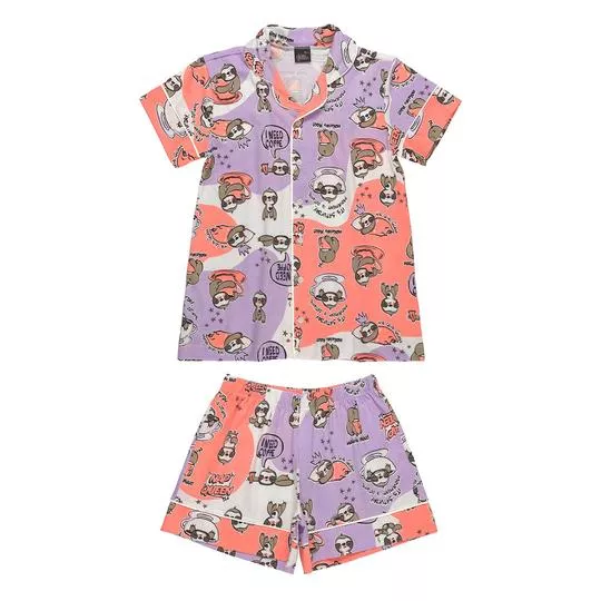 Pijama Infantil Estampado- Roxo & Coral- Gloss