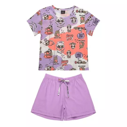 Pijama Infantil Estampado- Roxo & Coral- Gloss