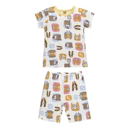 Pijama Infantil Cachorros- Branco & Amarelo Claro- Up Baby & Up Kids