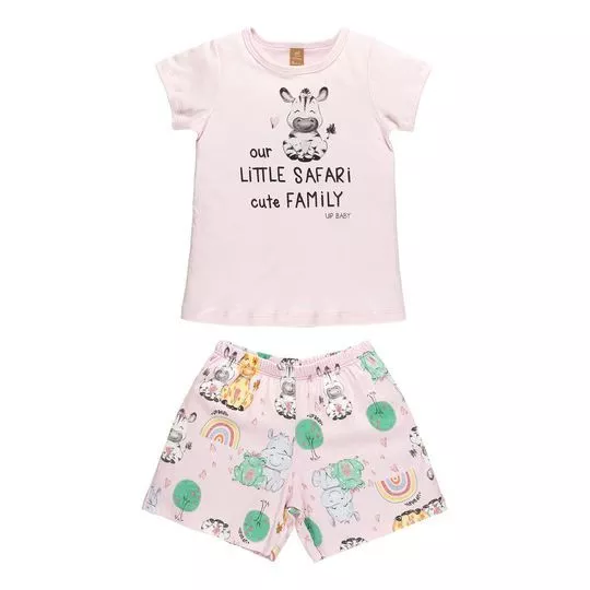 Pijama Infantil Our Little Safari Cute Family- Rosa Claro & Verde- Up Baby & Up Kids