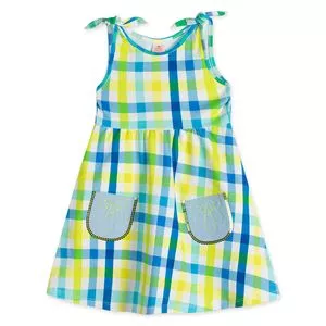 Vestido Infantil Xadrez<BR>- Amarelo & Azul Escuro<BR>- Marisol