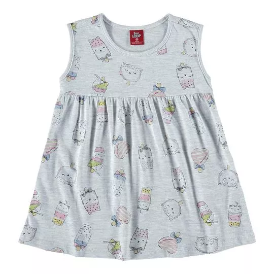 Vestido Infantil Sorvetes- Cinza & Rosa Claro- Bee Loop