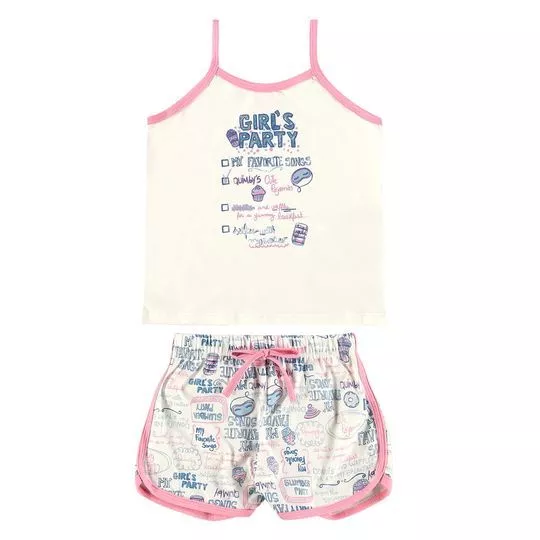 Pijama Infantil Girl's Party- Off White & Rosa- Quimby